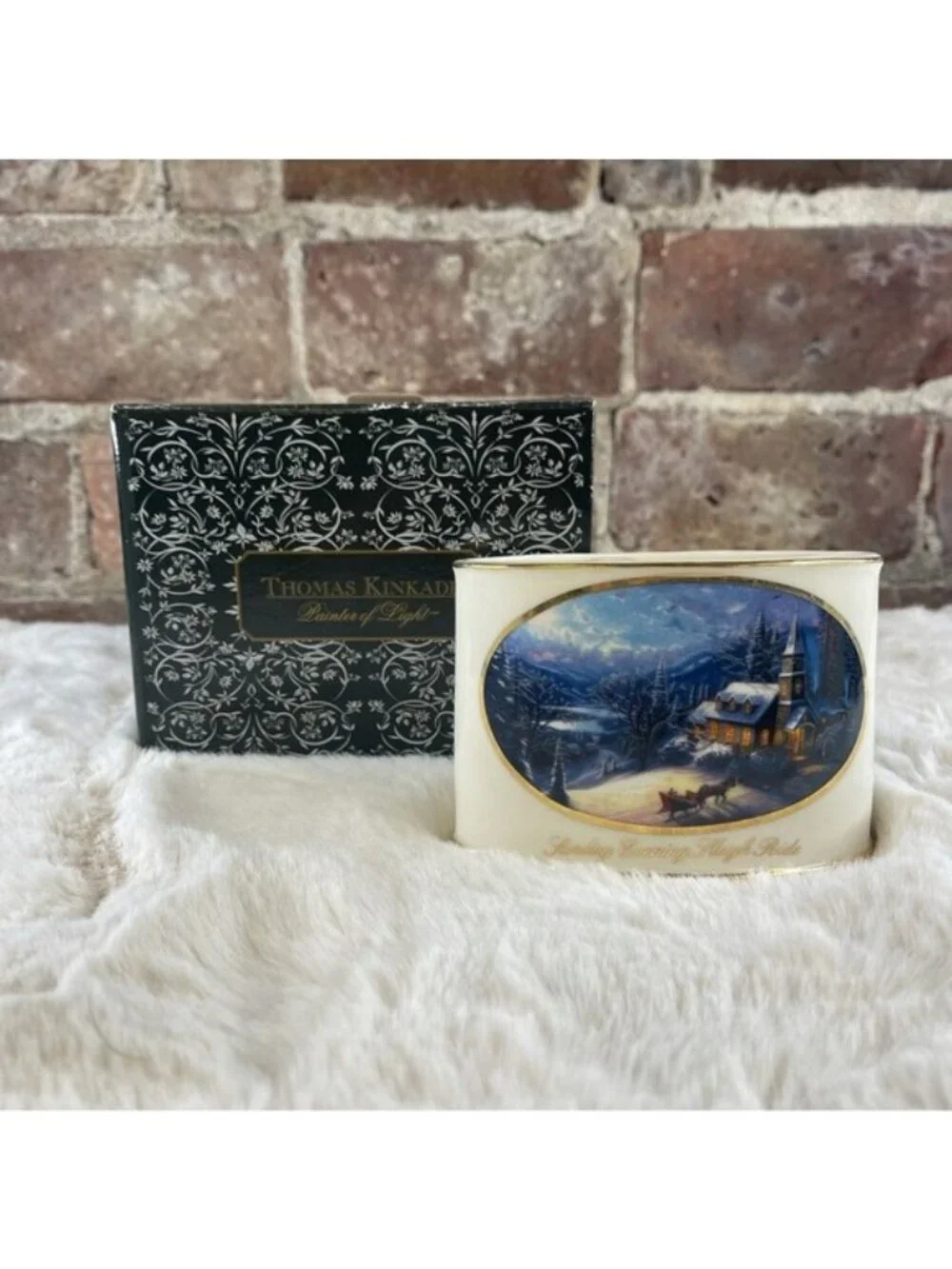 Thomas Kinkade Votive Candle Holder 2004 Sunday Evening Sleigh Ride NIB